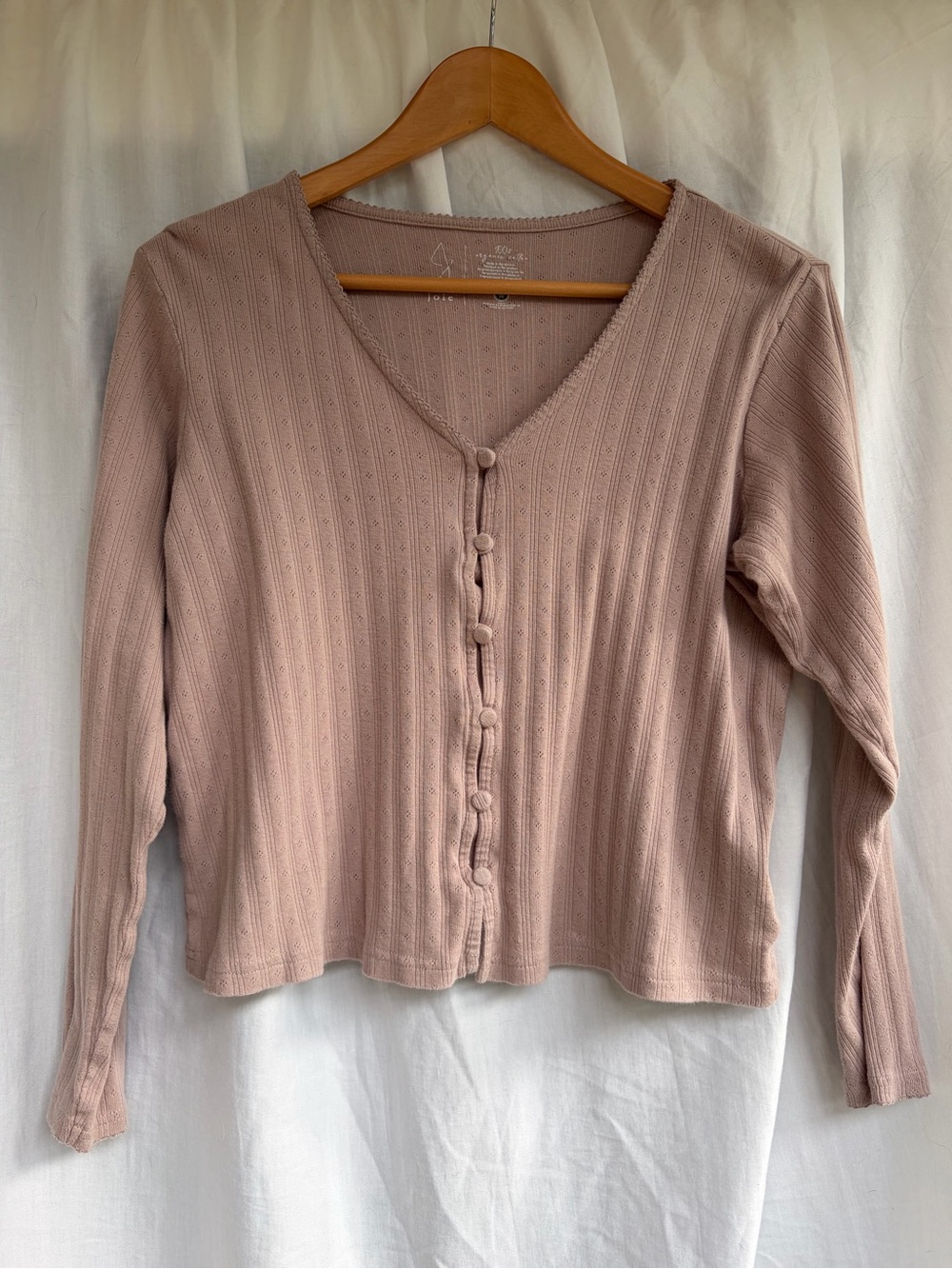 J by Joie Dusty Mauve Pink Pointelle Ribbed Knit V Neck Button Cardigan M